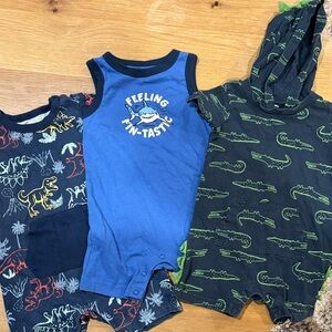 Dinosaur and Shark Summer Rompers Set.  Size 24 months